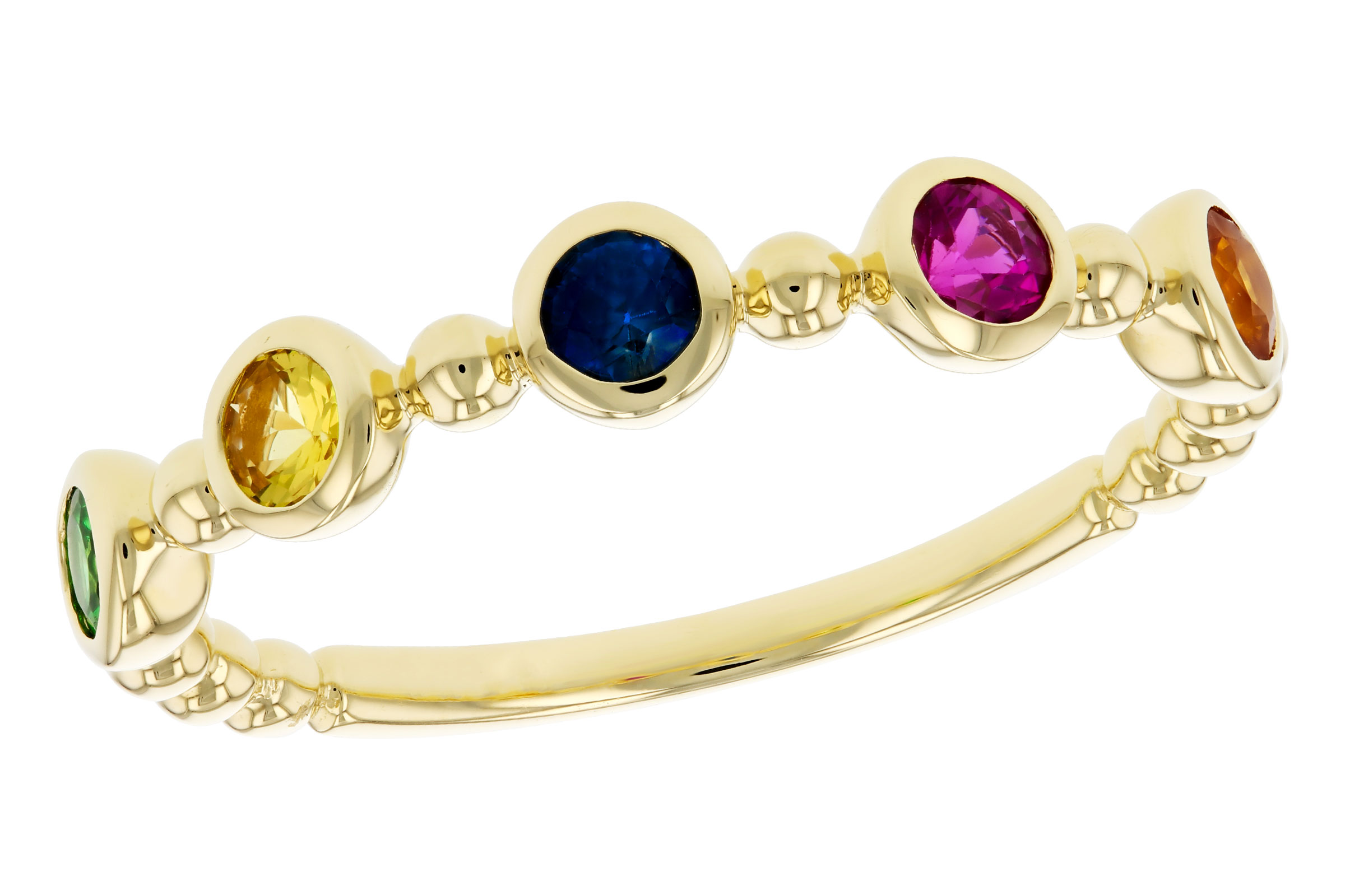 D285-18279: LDS WED RG .52 TW MULTI-COLOR SAPPH & GREEN GARNET