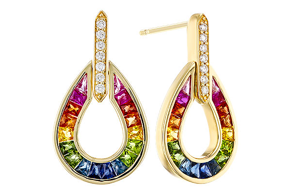 H284-30124: EARRINGS 1.18 MULTI-COLOR SAPP 1.25 TGW